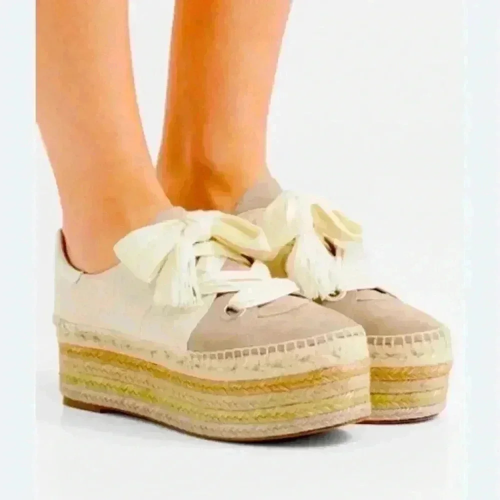 Chloé Beige Cream Espadrille Platform Sneakers